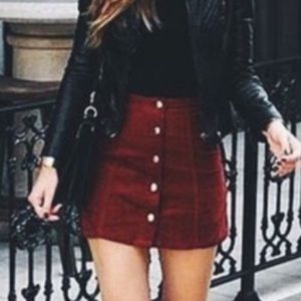 TopShop Corduroy Red Skirt Buttons